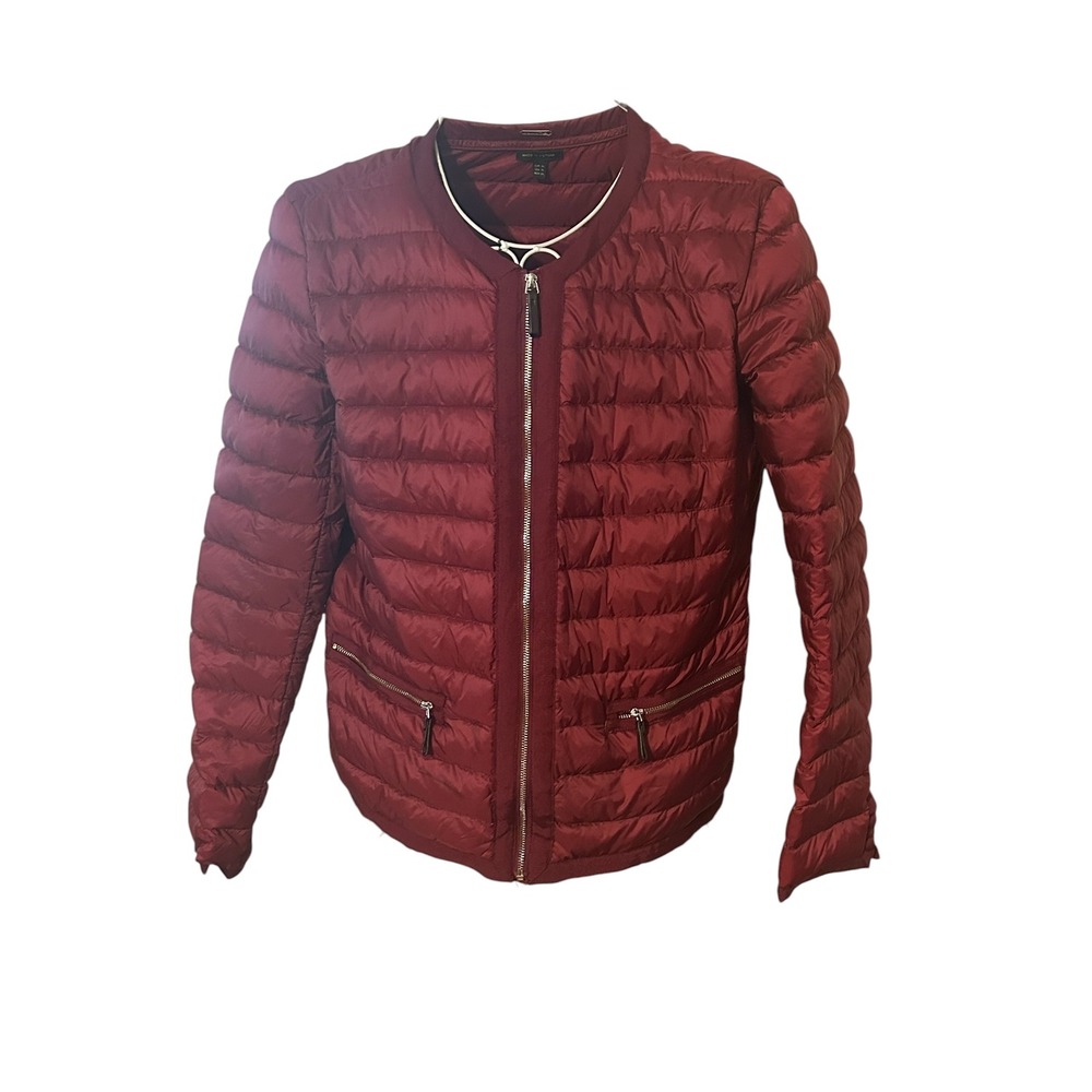 Massimo Dutti Burgundy Red Lightweight Feather Down Puffer Jacket Womens XL